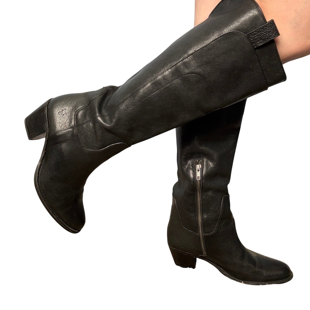 Frye Jackie Tall Riding Boots Womens 9 Black Leather 76572 Block Heel Equestrian